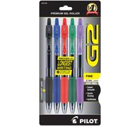 Pilot, G2 Premium Gel Roller Pens, Fine Point 0.7 mm, Assorted Colors, Pack of 5