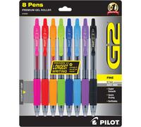 Pilot, G2 Premium Gel Roller Pens, Fine Point 0.7 mm, Assorted Colors, Pack of 8