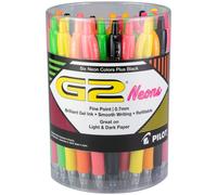 Pilot, G2 Premium Gel Roller Pens, Fine Point 0.7 mm, Assorted Neon Colors & Black, Tub of 36