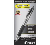 Pilot G2 Premium Gel Roller Retractable Pens Ultra Fine Pen Point 0.38 mm Pen Point Size Refillable Retractable Black Gelbased Ink Clear Barrel
