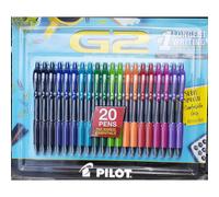 PILOT G2 Retractable Gel Pen, Fine Point 0.7mm, Assorted Ink Colors, 20 ct