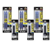 Pilot G2 Retractable Premium Gel Ink Roller Ball Pens Bold Point 6-Pack Blue Ink 31251 with 6 Blue Ink Refills