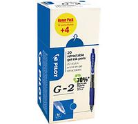 Pilot G2 Retractable Rollerball Pen Blue 0.4 mm Medium Conical Refillable 70% Recycled Pack of 20