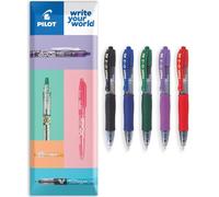 PILOT G2-XS7 Pixie - Mini Rollerball Pens - 0.7mm Nib 0.4mm Line Width - Pack of 5 - In Envelope Gift Packaging - Black, Blue, Violet, Red & Green