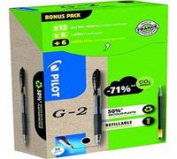 Pilot Greenpack G-2 Gel, 0.7mm, Black, 12 Pens and 12 Refills