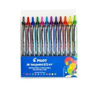 Pilot Hi-techpoint V5 RT Roller Ball Pen Set, 12 Assorted Colours, Retractable and Refillable