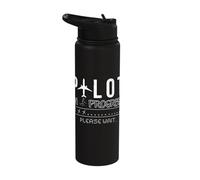 Pilot in Progress Please Wait Funny Aviation Pilot Plane Stainless Steel Insulated Water Bottle
