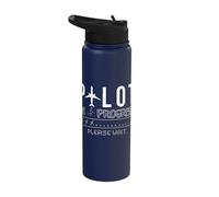 Pilot in Progress Please Wait Funny Aviation Pilot Plane Stainless Steel Insulated Water Bottle