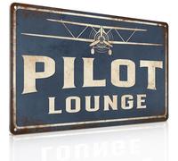 Pilot Lounge Sign Airplane Wall Decor Aviation Gifts Party Decorations Funny Boys Room Nursery Garage Man Cave Tin Signs Vintage Metal 6x8 Inch