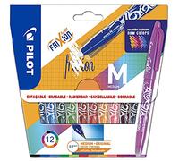 PILOT - Pack of 12 Frixion Ball Erasable Pens with Thermosensitive Ink - Refillable Rollerball Pen Made from Recycled Plastic - 12 Colours - Medium Tip