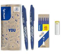 Pilot Frixion Erasable Rollerball 0.7mm Tip Twin Pack with 6 Refills and Eraser- Blue, FLW538257
