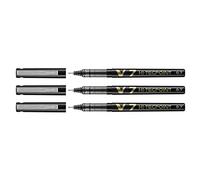 Pilot Pack of 3 Hi-Tecpoint V7 Rollerball Pens, Liquid Ink, Medium Tip, Black