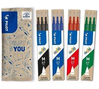 PILOT - Pack of 4 sets of 3 Refills 0,7 - Erasable ink for Frixion - Medium - Assorted Colors 1 Black, 1 Blue, 1 Red, 1 Green