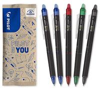 PILOT - Pack of 5 - FriXion Point Clicker 0.5 - Retractable, Erasable Thermo Sensitive Ink Pen - 1 Black, 2 Blue, 1 Red,1 Green - Refillable Pen - Fine Point