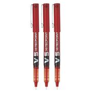 Pilot Pen Hi-TechPoint V5, Red Liquid Ink Roller-Ball Pen 0.5 mm Tip, Cap-Off Mechanism, Advance Clip Design (Combo of 3 Pieces)