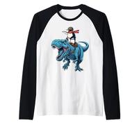 Pilot Penguin Riding Blue Dinosaur Funny Present Idea Raglan Baseball Tee