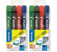 PILOT Permanent Marker 100 Bullet 4.5mm Tip Pack of 8- Black/Red/Green/Blue