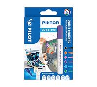 PILOT - Pintor, Creative Mix, Wallet of 6 Creative Multi-Surface Water-Based Permanent Markers - Quick Dry - For Fabrics, Glass, Wood, Stone, DIY - Extra-Fine Tip - Assorted Creative Colors