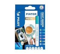 PILOT - Pintor, Metal Mix, Wallet of 6 Creative Multi-Surface Water-Based Permanent Markers - Quick Dry - For Fabrics, Glass, Wood, Stone, DIY - Extra-Fine Tip - Assorted Metallic Colors