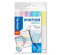 PILOT - Pintor, Pastel Mix, Wallet of 6 Creative Multi-Surface Water-Based Permanent Markers - Quick Dry - For Fabrics, Glass, Wood, Stone, DIY/Amateur Artists - Fine Tip - Assorted Pastel Colors