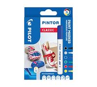 Pilot - Pintor, Wallet of 6 Creative Multi-Surface Water-Based Permanent Markers - Quick Dry - For Fabrics, Glass, Wood, Stone, DIY/Amateur Artists - Fine Tip - Assorted Classic Colors