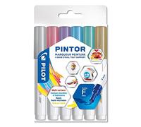 Pilot - Pintor, Wallet of 6 Creative Multi-Surface Water-Based Permanent Markers - Quick Dry - For Fabrics, Glass, Wood, Stone, DIY/Amateur Artists - Fine Tip - Assorted Metallic Colors