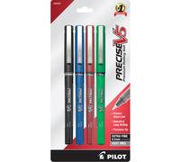 Pilot Precise V5 Capped Liquid Ink Rolling Ball Pens Extra Fine Point 0.5 mm Black/Blue/Red/Green Pack of 4
