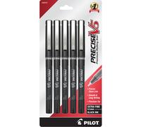 PILOT V5 Hi-Tecpoint Rollerball Pen - Fine 0.5mm Nib - Pack of 6 Pens in Envelope Gift Packaging (Black)