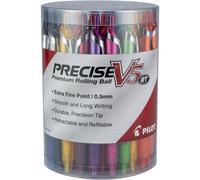 PILOT Precise V5 RT Refillable & Retractable Rolling Ball Pens Extra Fine Point 0.5 mm Assorted Colors Tub of 48