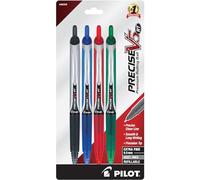 PILOT Precise V5 RT Refillable & Retractable Rolling Ball Pens, Extra Fine Point Pens, 0.5 mm, Black/Blue/Red/Green, Pack of 4 - Ideal for School, Journaling & Office Writing