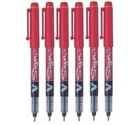 Pilot Red V Sign Pen Liquid Ink Medium 2mm Nib Tip 0.6mm Line Width V-Sign Fibre Tip Point Marker Graphics SW-VSP Pack of 6