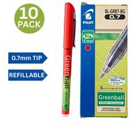 Pilot Begreen Greenball Rollerball Pen Liquid Ink 0.7mm Tip RED Pack of 10