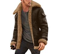 Pilot S Leather Jackets For Men Uk | Lapel Collar Long Sleeve Padded Aviator Bomber Coat Faux Shearling Sheepskin Vintage Thicken Coat Plus Size Winter Jacket For Big And Tall Men