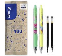 PILOT - Set of 2 G2 Flow + 2 Refills - Limited Edition - Retractable Refillable Gel Pen - Excellent Writing Comfort - Yellow Green Barrel - Black Ink - Medium Tip