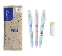 PILOT - Set of 3 FriXion Ball + 1 Free Eraser - Cute Erasable Pens - Limited Edition Pool Party - Refillable Roller - Ink Blue, Purple, Black - Medium Tip