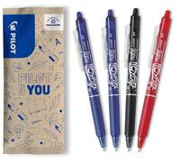 PILOT - Set of 4 FriXion Ball Clicker 07 - Erasable Thermosensitive Ink Pen - Retractable and Refillable Roller Pen - 2 Blue, 1 Black, 1 Red - Medium Tip