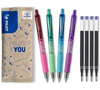 PILOT - Set of 4 G2 Bubble + 4 Refills - Retractable and Refillable Gel Roller Pens - Excellent Writing Comfort - Colored Barrels (Purple, Green, Turquoise, Burgundy) - Blue Ink - Medium Tip