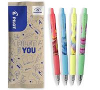 PILOT - Set of 4 G2 Flow - Limited Edition - Retractable Gel Rollerball Pens - Refillable - Excellent Writing Comfort - Pink, Blue, Yellow, Green Case - Blue and Black Ink - Medium Tip
