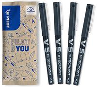 Pilot - Set of 4 V5 Liquid Ink Rollerball 0.5mm - Black - Fine Tip