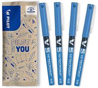 PILOT - Set of 4 V5 Liquid Ink Rollerball 0.5mm - Blue - Fine Tip | Smooth, precise and lightweight writing - Quick drying, leak proof - Blue - Line (0.3 mm) - Fine point (0.5 mm)