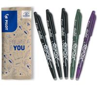 PILOT - Set of 5 FriXion Ball 07 - Erasable Thermosensitive Ink Pen - Refillable Roller Pen - 3 Black, 1 Green, 1 Purple - Medium Tip