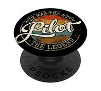 Pilot The Man The Myth The Legend Vintage Stamp Flying PopSockets Adhesive PopGrip