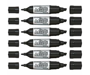 Pilot Twin Jumbo Permanent Marker Pens with Bevelled Tip and Bullet Tip Pack of 6 Black