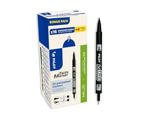 PILOT Twin Marker - 2 in 1 Permanent Marker - Ultra Precise Multi Surface Line - Recycled Plastic - Black - Double Fine and Extra-Fine Tip