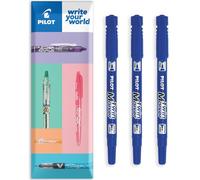 PILOT Twin Marker Pen - Permanent 2-in1 Markers - Fine & Extra Fine Dual Tips - 76% Recycled Begreen Range - In Envelope Gift Pack (Blue, 3 Pack)