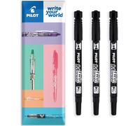 PILOT Twin Marker Pen - Permanent 2-in1 Markers - Fine & Extra Fine Dual Tips - 76% Recycled Begreen Range - In Envelope Gift Packaging (Black, 3 Pack)