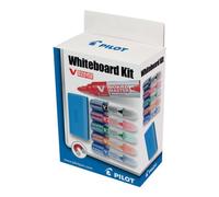 Pilot V Board Master Whiteboard Marker Set With Eraser - 5 Pack (Black, Blue, Red, Green, Orange), Bullet Tip 2.3mm