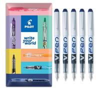 PILOT V PEN - Erasable Disposable Fountain Pen - 0.6mm Nib Tip - Medium Line - In Envelope Gift Packaging - Pack of 5 - Blue Ink