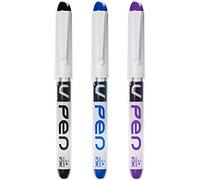 PILOT V PEN - Erasable Disposable Fountain Pen - 0.6mm Nib Tip - Medium Line - Pack of 3 - Black, Blue & Violet Ink