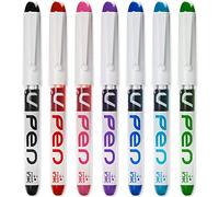 PILOT V PEN - Erasable Disposable Fountain Pen - 0.6mm Nib Tip - Medium Line - Pack of 7 - Black, Red, Pink, Violet, Blue, Peacock & Green
